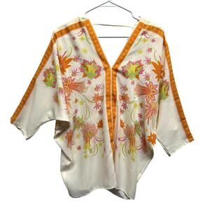 NWOT ROSE + OLIVE dolman kimono semi sheer double V‎ neck blouse floral medium